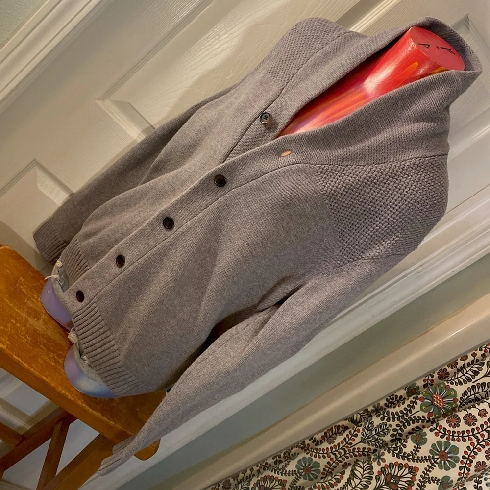 Chaps Gray Heathered Cardigan Sweater with Shawl Collar